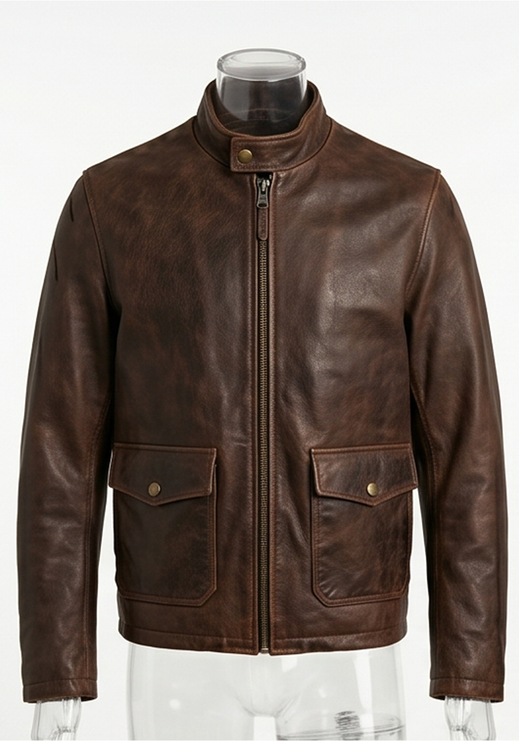 Premium Distressed Brown Leather Cafe Racer Jacket