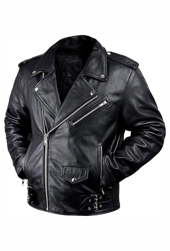 Vintage Brando Leather Motorcycle Jacket for Men, Genuine Black Leather Jacket with Removable CE Armor for Motorbike Riding