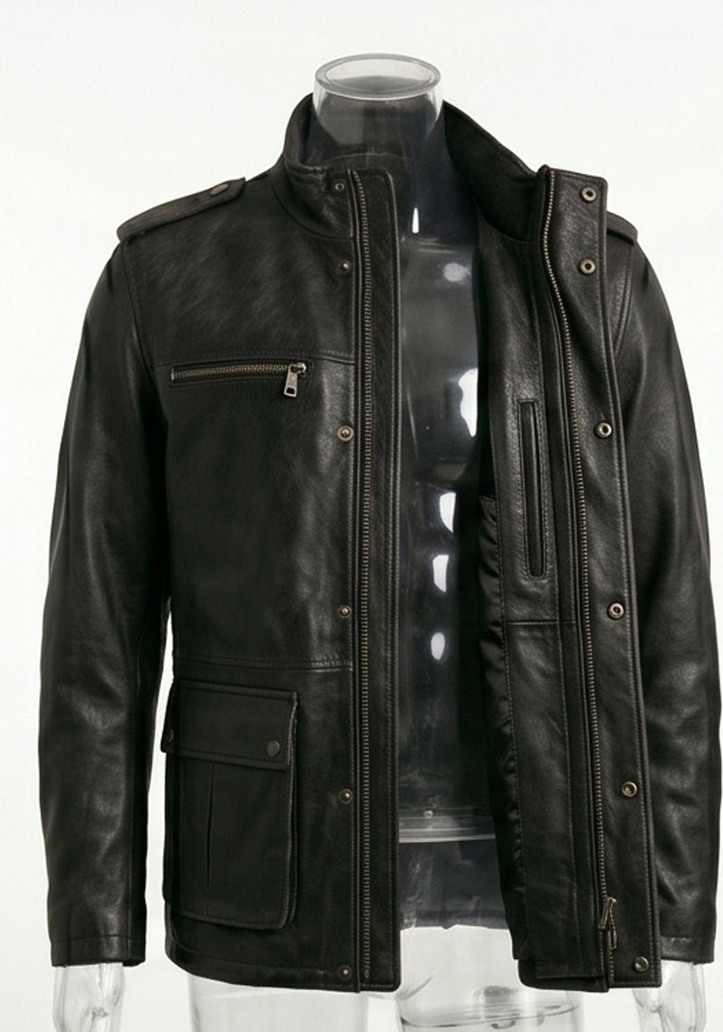 Cafe Racer Black with Zipper Chest Pocket